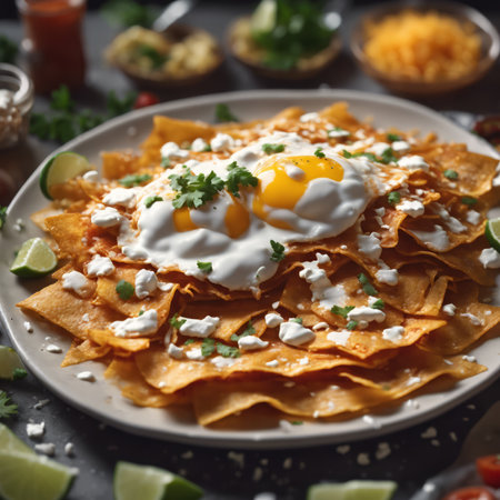 Traditional Mexican Food Chilaquiles on the Table for Food Backgroundの素材
