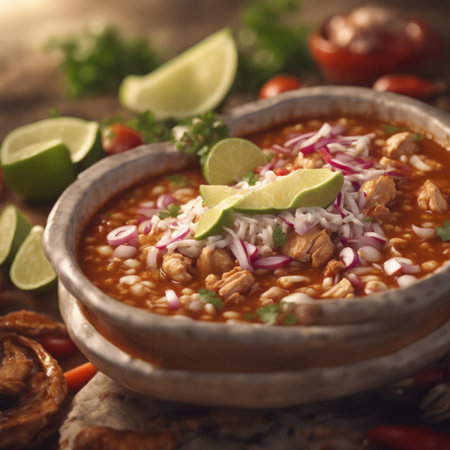 Traditional Mexican Food Pozole de Pollo on the Table for Food Backgroundの素材