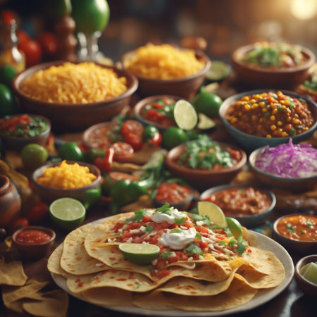 Traditional Mexican Foods on the Table for Food Backgroundの素材