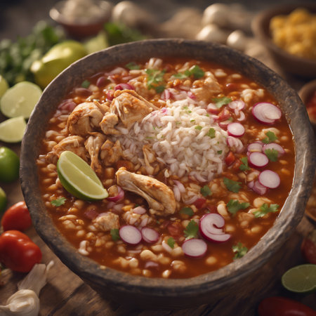 Traditional Mexican Food Pozole de Pollo on the Table for Food Backgroundの素材