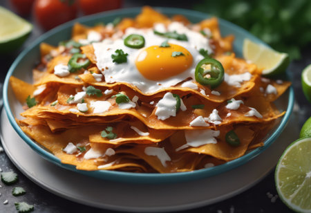 Traditional Mexican Food Chilaquiles on the Table for Food Backgroundの素材