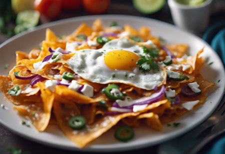 Traditional Mexican Food Chilaquiles on the Table for Food Backgroundの素材