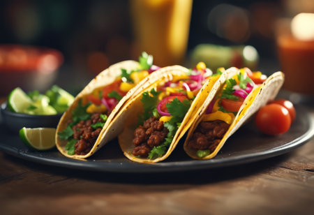 Traditional Mexican Food Tacos on the Table for Food Backgroundの素材