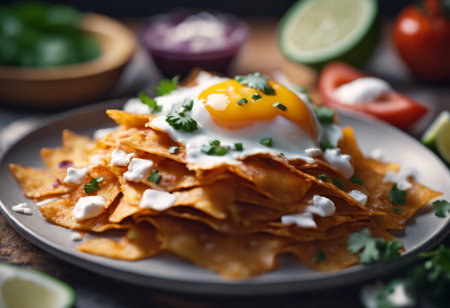 Traditional Mexican Food Chilaquiles on the Table for Food Backgroundの素材