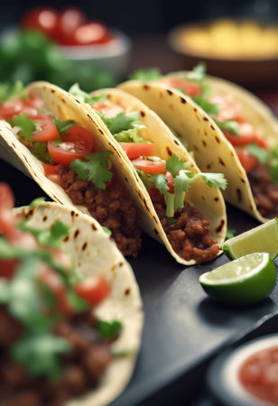 Traditional Mexican Food Tacos on the Table for Food Backgroundの素材