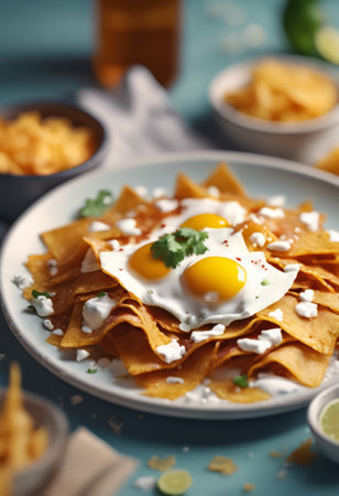 Traditional Mexican Food Chilaquiles on the Table for Food Backgroundの素材