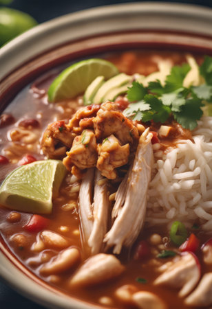 Traditional Mexican Food Pozole de Pollo on the Table for Food Backgroundの素材
