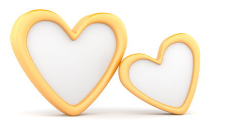 Two golden hearts isolated on white background