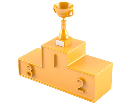 Cup on postament isolated on white backgroundの写真素材