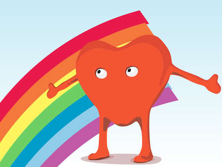 Cartoon heart character with rainbow  のイラスト素材