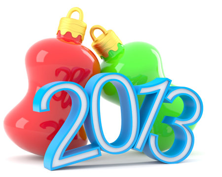 Christmas baubles with 2013 figures in the front isolated on white background