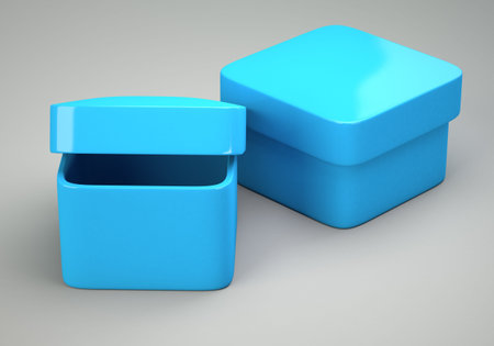 Two blue empty boxes on grey background. 3d illustration