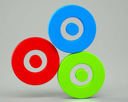 Abstrack red, green and blue circles on grey background. 3d illustrationの写真素材