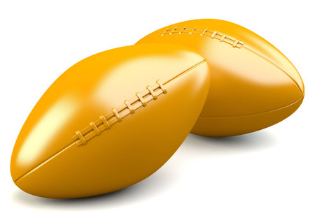 Golden american football ball isolated on white background. 3d illustrationの写真素材