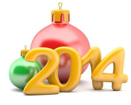 Christmas ball with 2014 digits isolated on white . 3d illustrationの写真素材