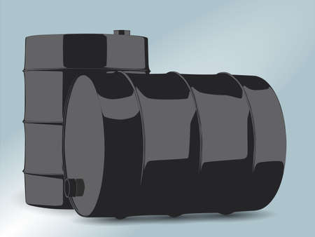 Two black oil barrels on bright blue backgroundのイラスト素材