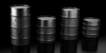 Four grunge oil barrels on dark background. 3d renderの写真素材