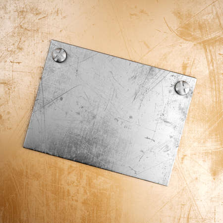 Scratched metal backgrounnd with metal plate. 3d renderの写真素材