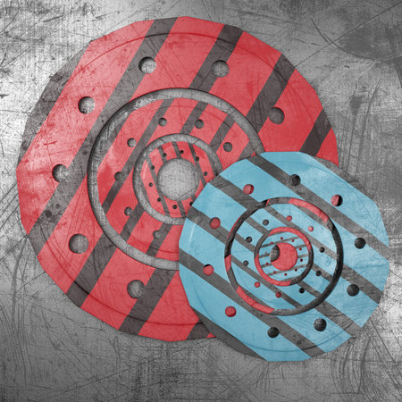 Scratched grunge metal background with circle surfaces. 3d render