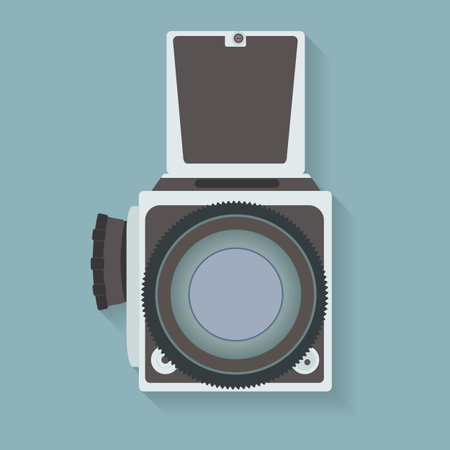 Old-fashioned photo camera on blue background. EPS10 vector illustrationのイラスト素材