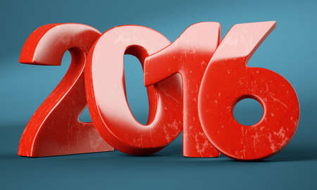 Red 2016 New Year digits on blue background. 3d renderの写真素材
