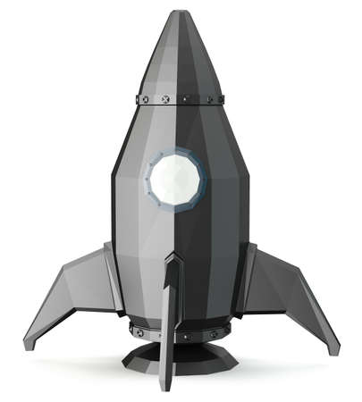 Polygonal space rocket isolated on white background. 3d renderの写真素材