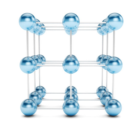 Abstract connected blue spheres isolated on white background. 3d render