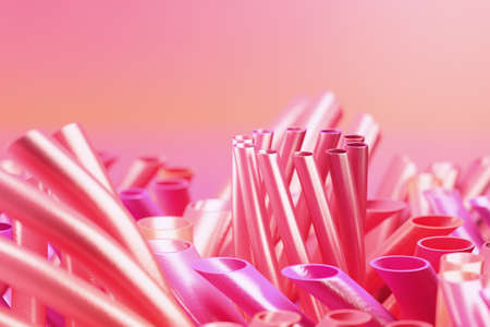 Abstract, pink colored, blurred background with tubes. 3d renderingの写真素材