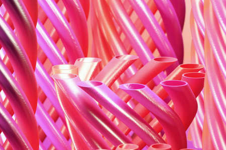 Abstract, pink colored, blurred background with tubes. 3d renderingの写真素材