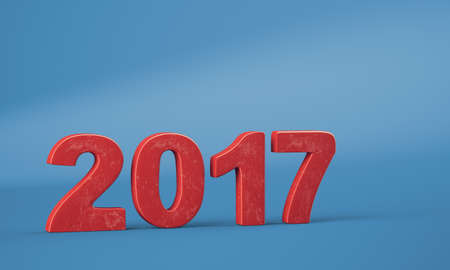 New year 2017 red digits on blue background. 3d renderの写真素材
