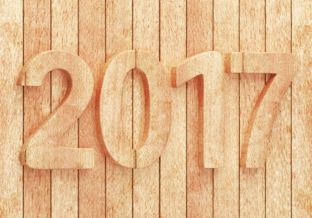 2017 New year wooden digits on wooden planks. 3d rendering