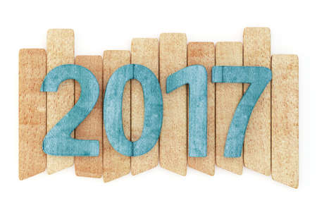 2017 New year wooden digits on wooden planks. Isolated on white background. 3d renderingの写真素材