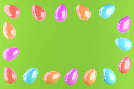 Frame made of easter eggs on green background. 3d renderingの写真素材