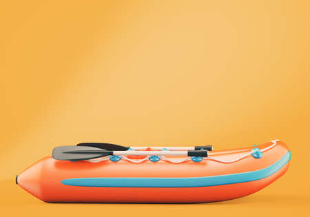 Inflatable boat on orange background. 3d renderingの写真素材
