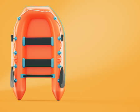 Inflatable boat on orange background. 3d renderingの写真素材