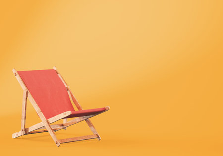 Wooden chaise lounge on orange background. 3d rendering