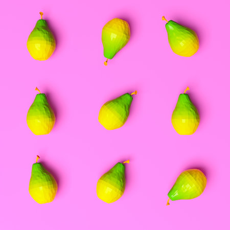 Nine pears on bright background, top view. 3d rendering