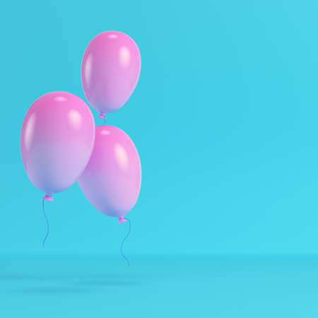 Pinkl balloons on bright blue background in pastel colors. Minimalism concept. 3d renderingの写真素材