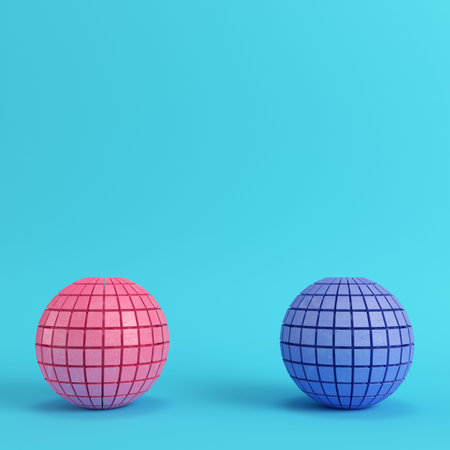 Abstract segmented spheres on bright blue background in pastel colors with copy space. 3d renderingの写真素材