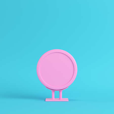 Pink blank advertising billboard on bright blue background in pastel colors. Minimalism concept. 3d renderの写真素材