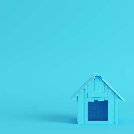 Doghouse on bright blue background in pastel colors. Minimalism concept. 3d renderの写真素材