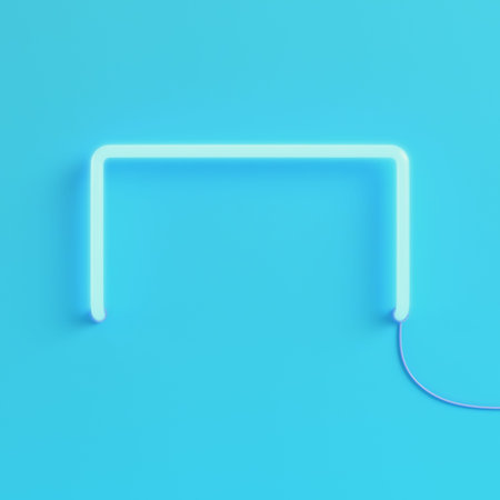 Pink neon light on bright blue background in pastel colors. Minimalism concept. 3d renderの写真素材