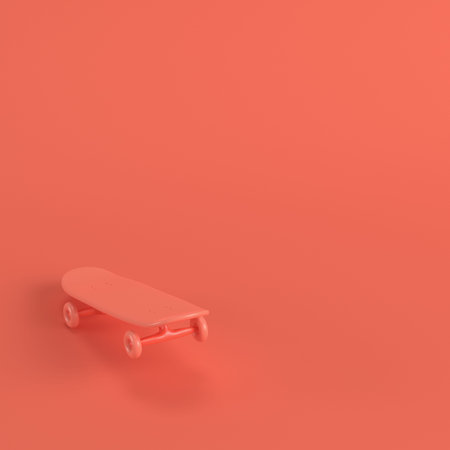 Skateboard deck in living coral color. Minimalism concept. 3d render