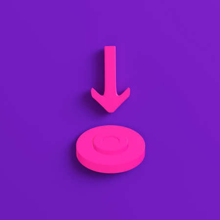 Pink arrow pointing target on purple background. Minimalism concept. 3d renderの写真素材
