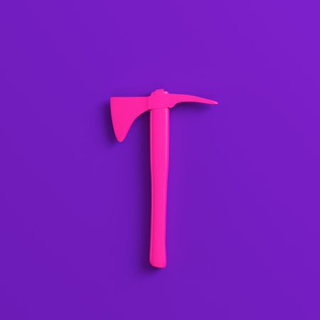 Pink axe on purple background. Minimalism concept. 3d render