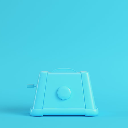 Toaster on bright blue background in pastel colors. Minimalism concept. 3d renderの写真素材