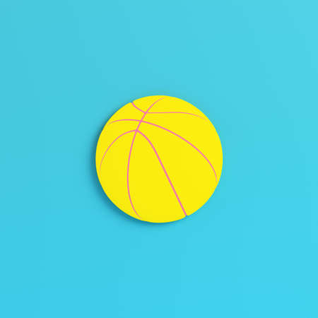 Yellow basketball ball on bright blue background in pastel colors. Minimalism concept. 3d renderの写真素材