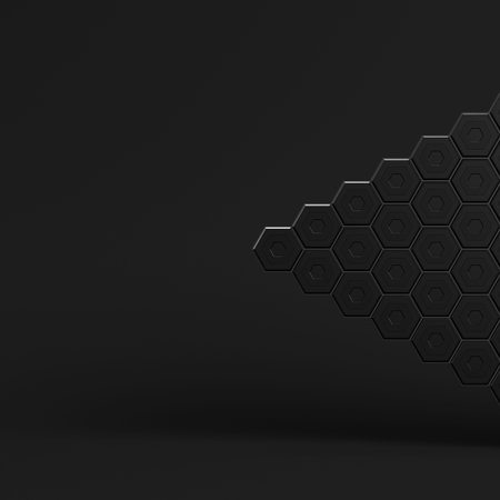 Black abstract hexagon background. Minimalism concept. 3d render