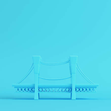 Cartoon styled bridge on bright blue background in pastel colors. Minimalism concept. 3d renderの写真素材