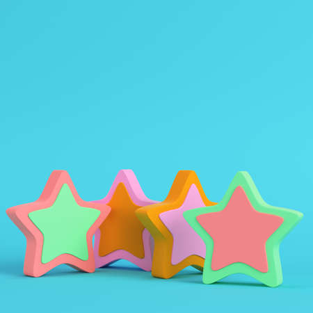 Pink three abstract stars on bright blue background in pastel colors. Minimalism concept. 3d renderの写真素材